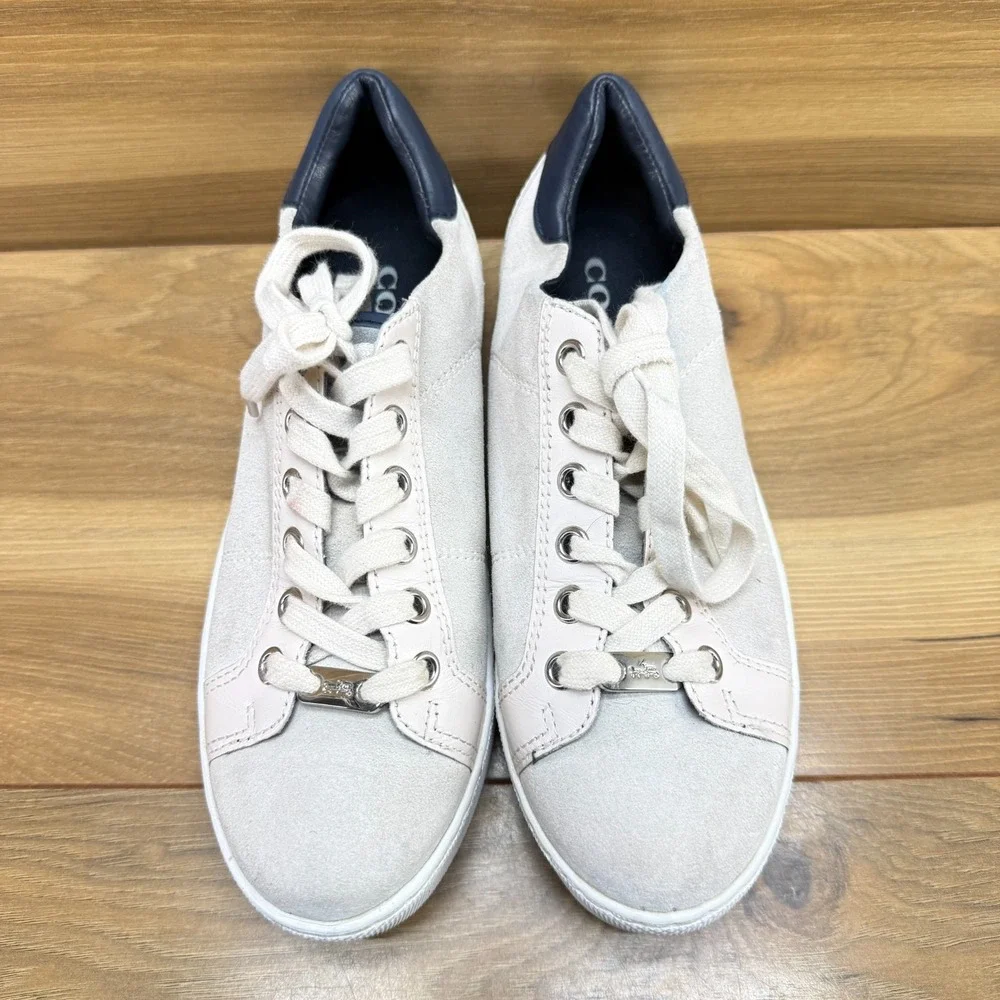 Coach Paddy Sneakers Chunky Low Top Womens 6 Cream Suede Navy Leather Casual
